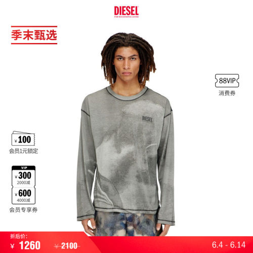[季末甄选]DIESEL男士灰色印花长袖T恤A199500BMCI