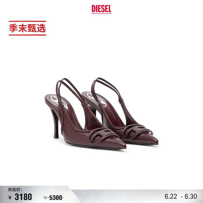 [季末甄选]DIESEL女士酒红色OVAL-D LOGO高跟鞋凉鞋P01730P7785
