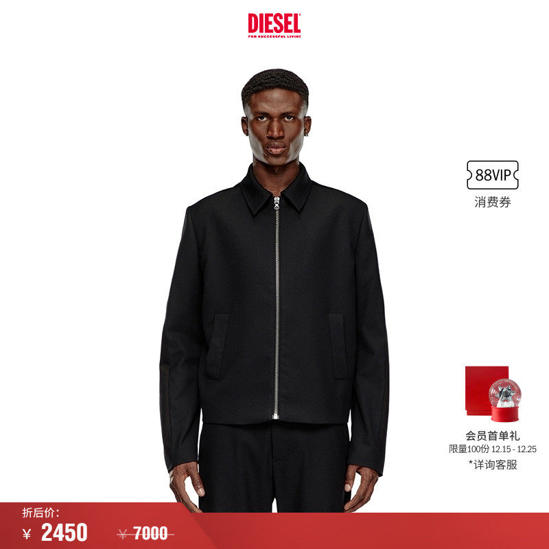 [折扣]DIESEL男士黑色拉链巴恩工装风格夹克外套A143980CBCL