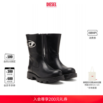DIESEL女士25早秋中跟骑士皮靴