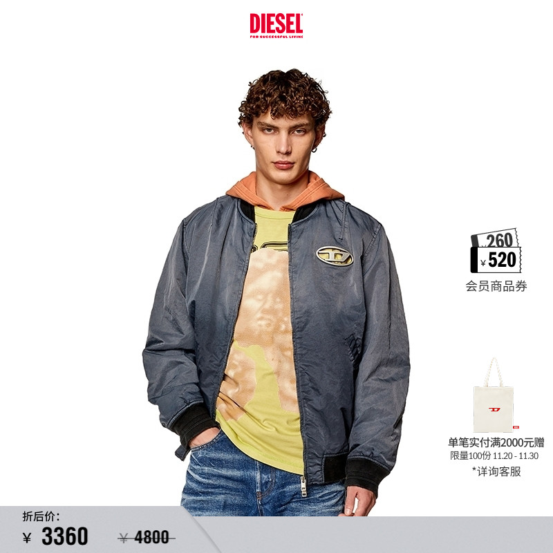 [折扣]DIESEL男女同款OVAL D镂空做旧夹克外套A120870QHAR