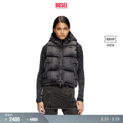 [折扣]DIESEL女士黑色连帽马甲背心棉服A160580ABCB
