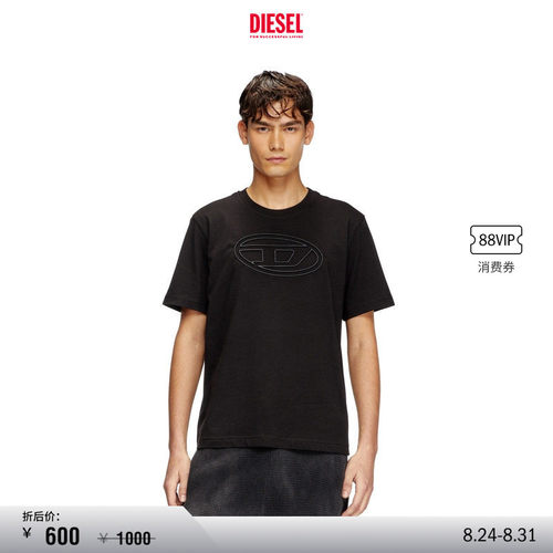 [折扣]DIESEL男士OVAL D黑色白色圆领短袖T恤A174020NJBM