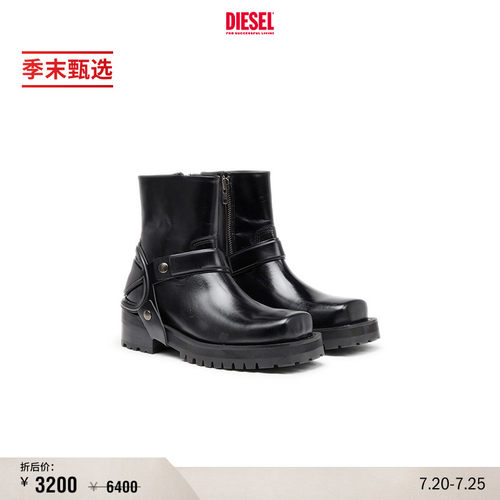 [季末甄选]DIESEL男士时装秀OVAL D黑色短靴皮靴Y03433PR030