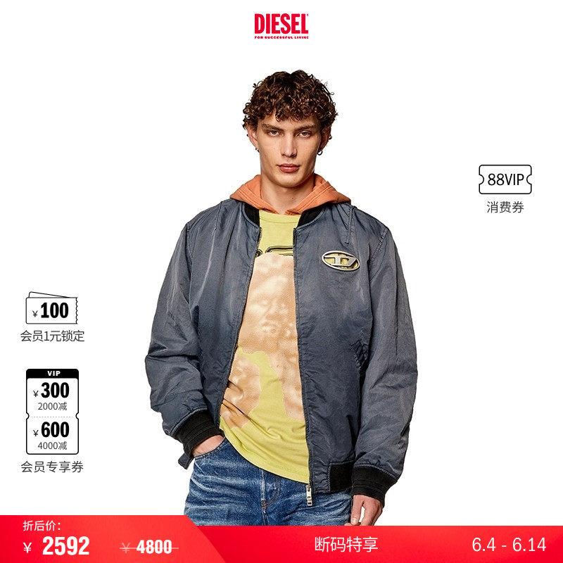 [折扣]DIESEL男女同款OVAL D镂空做旧夹克外套A120870QHAR