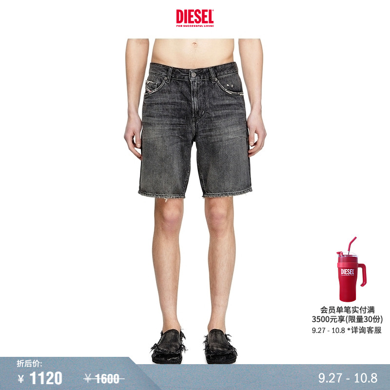 [折扣]DIESEL男士黑色牛仔短裤五分裤A146210GRDX