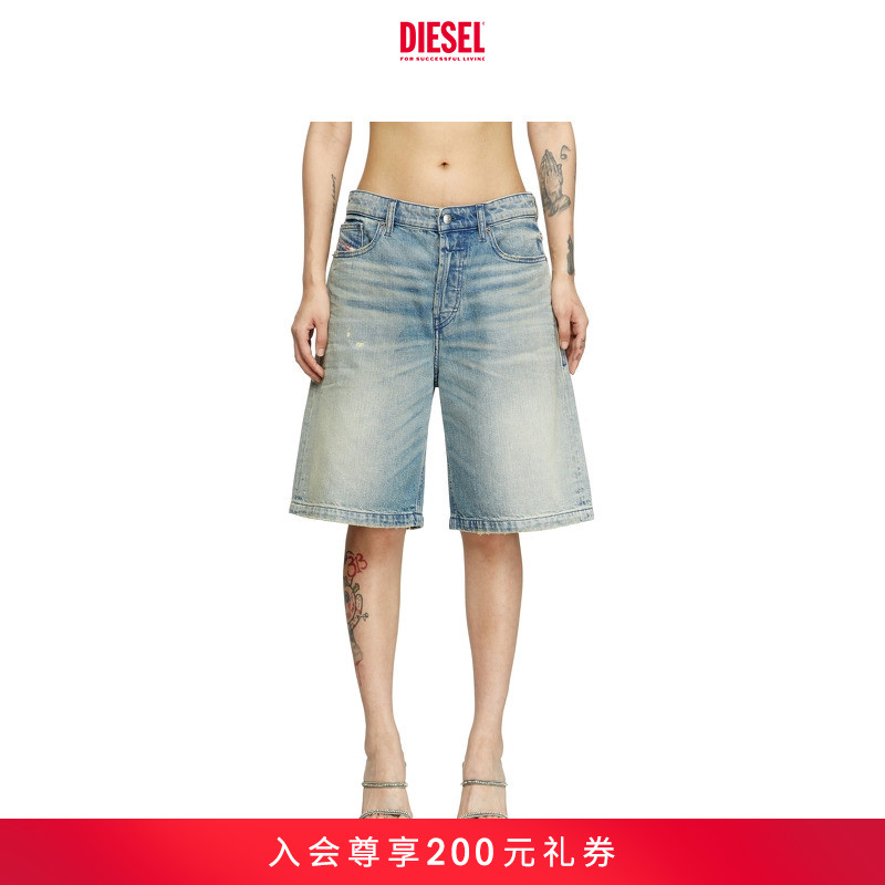 [新款]DIESEL女士25秋冬蓝色休闲阔腿短裤五分牛仔裤A140510DBEC