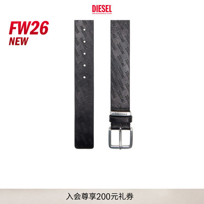 [新款]DIESEL男士26早秋黑色暗纹LOGO印花皮带腰带X10859P9185