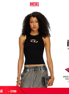 [折扣]DIESEL女士OVAL D镂空黑色修身无袖针织背心A096210DLAX