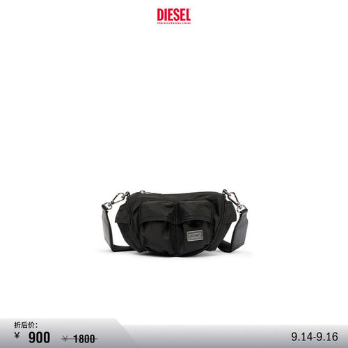 [折扣]DIESEL男女同款黑色多口袋斜挎包X10571P8166
