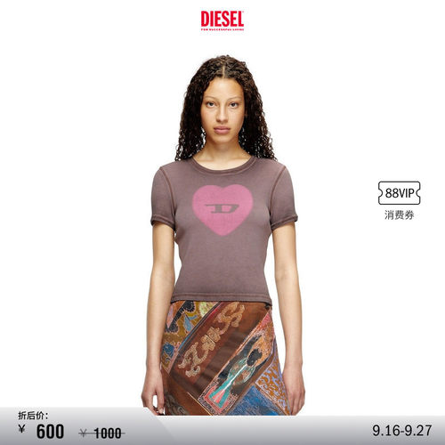[折扣]DIESEL女士D LOGO心形印花圆领短袖T恤A128360SQ