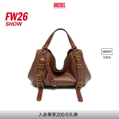 [新款]DIESEL男女同款时装秀26早秋棕色中号D-ONE包机车包X10926