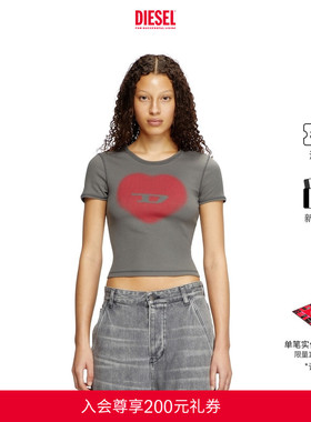 DIESEL女士D LOGO心形印花多巴胺穿搭圆领短袖T恤A128360SQAD