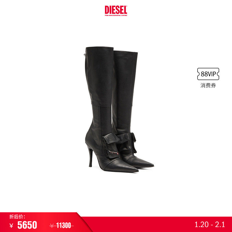 [礼物][折扣]DIESEL女士时装秀骑士靴皮革高筒及膝靴Y03252PR818,女鞋,骑士靴,淘宝优惠券,粉丝福利购,淘宝优惠卷