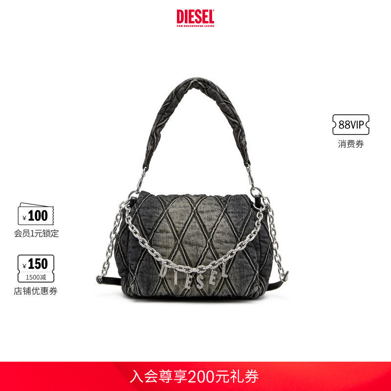 DIESEL女士CHARM D菱格纹中号手提流浪包X09596P6330