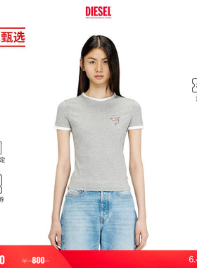 [季末甄选]DIESEL女士灰色海豚粉色小猪印花短袖T恤