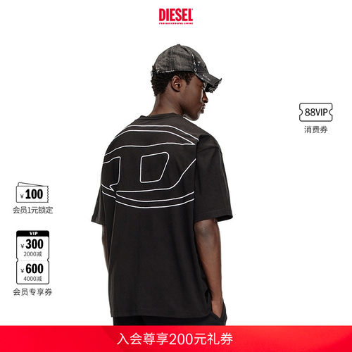 DIESEL男女同款中性OVAL D黑色圆领短袖T恤A113020HGAM