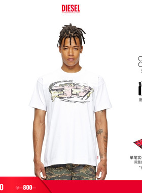 [折扣]DIESEL男士OVAL D黑色白色圆领短袖T恤A195710PLAT