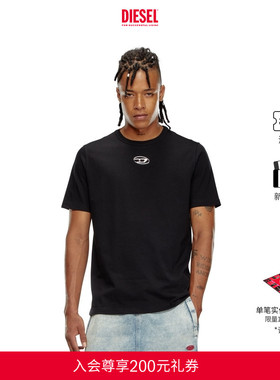[经典]DIESEL男女同款OVAL D黑色白色简约圆领短袖T恤A178800CLBR