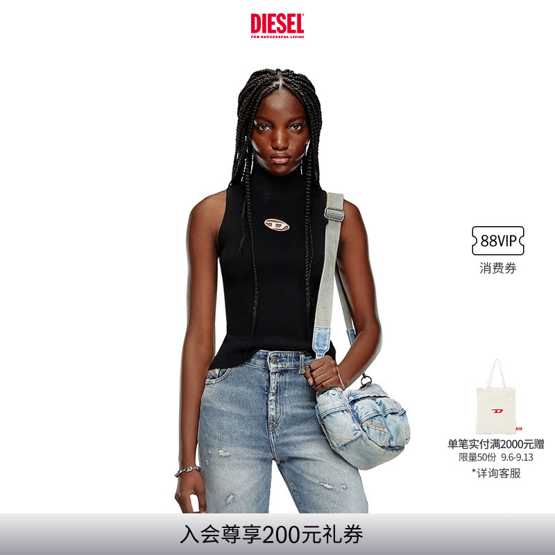 DIESEL女士OVAL D镂空修身无袖高领针织背心A130200DLAX图片