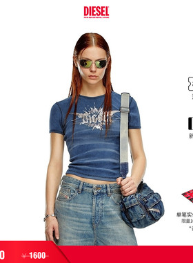 [折扣]DIESEL女士蓝色多巴胺穿搭印花修身T恤A142310WFBM