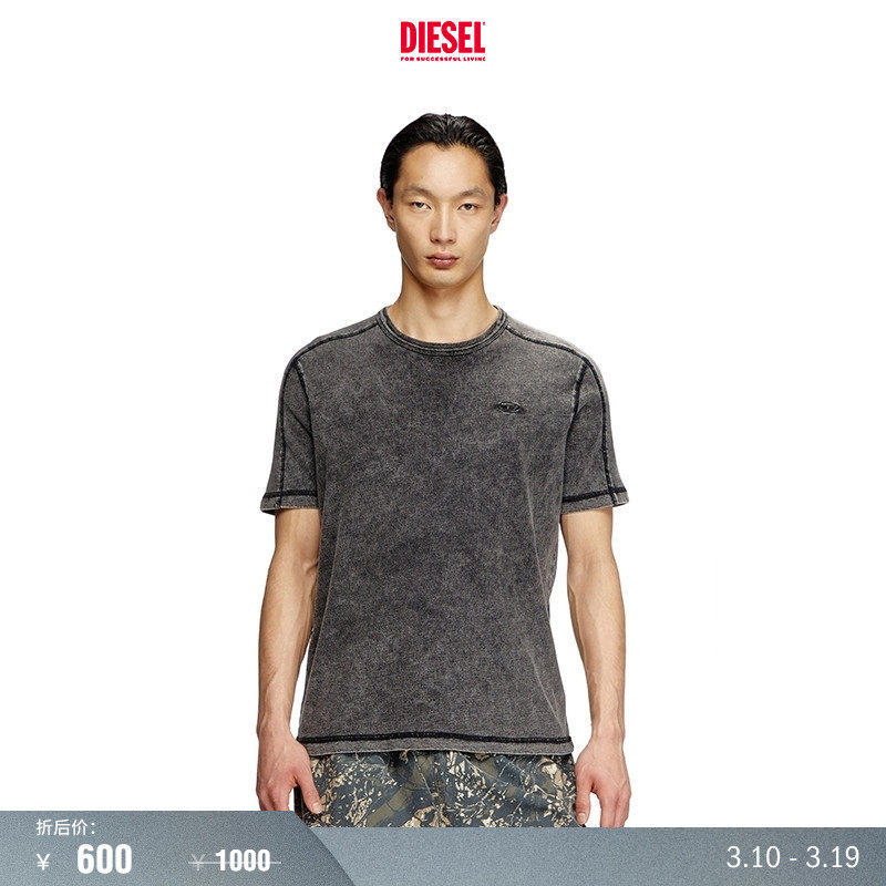 [折扣]DIESEL男女同款中性反穿缝线设计短袖T恤A164070QJAH
