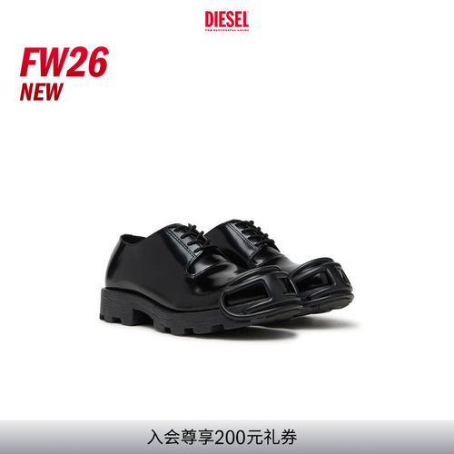 [新款]DIESEL男士26早秋D LOGO休闲黑色皮鞋Y03229P4471