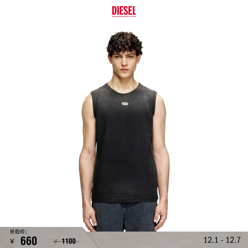 [折扣]DIESEL男士OVAL D黑色休闲简约背心A196320CHBI