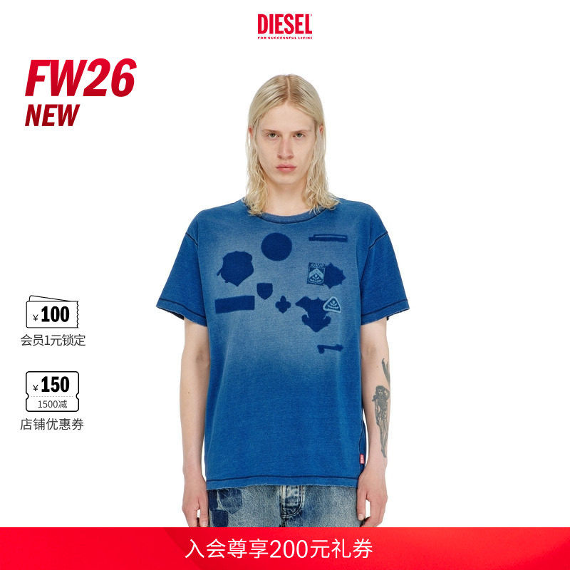 [新款]DIESEL男士26早秋深蓝色反穿缝线设计短袖T恤A232690PGBY