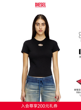DIESEL女士OVAL D黑色白色修身圆领短袖T恤A168390CLBR