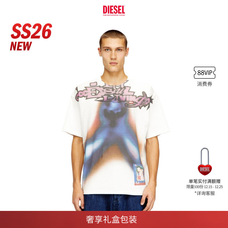 [新款]DIESEL男士26早春印花宽松圆领短袖T恤A209450PLAT