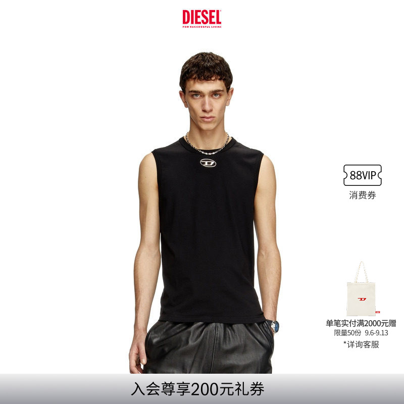 DIESEL男士OVAL D黑色白色简约休闲运动背心上衣A153720CLBR图片