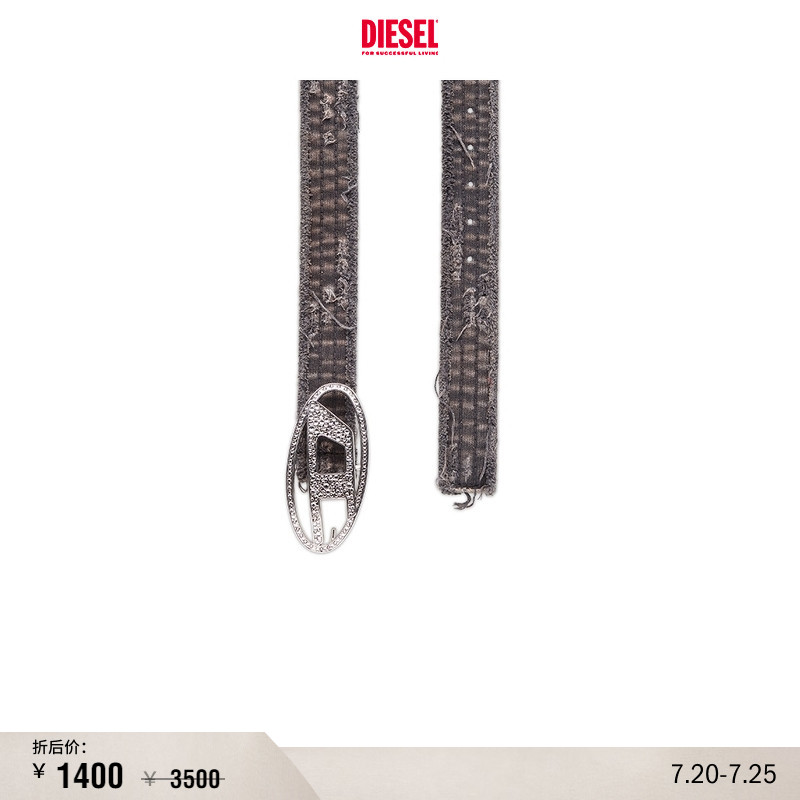 [折扣]DIESEL男女同款OVAL D黑色做旧牛仔腰带X09939PR163
