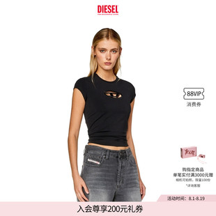 DIESEL女士OVAL D LOGO镂空通勤穿搭短袖T恤A062680AFAA