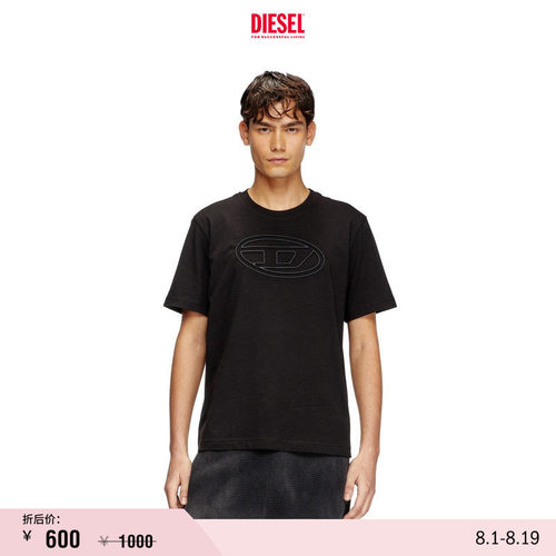 [折扣]DIESEL男士OVAL D黑色白色圆领短袖T恤A174020NJBM