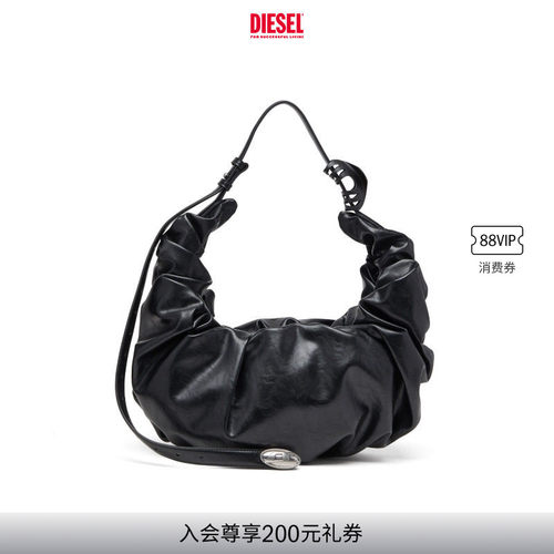 DIESEL女士黑色大号GRAB D单肩包可颂包X10478P8657