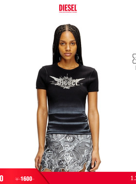 [折扣]DIESEL女士黑色印花短袖T恤A142310WFBM