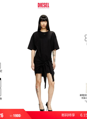 [折扣]DIESEL女士OVAL D黑色T恤连衣裙A192320NIAX