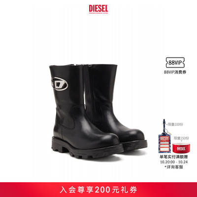 DIESEL女士25早秋中跟骑士皮靴