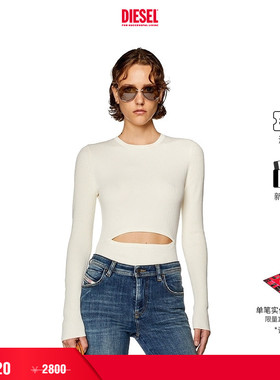 [折扣]DIESEL女士米色挖剪设计长袖绵羊毛针织衫A111770BMAI