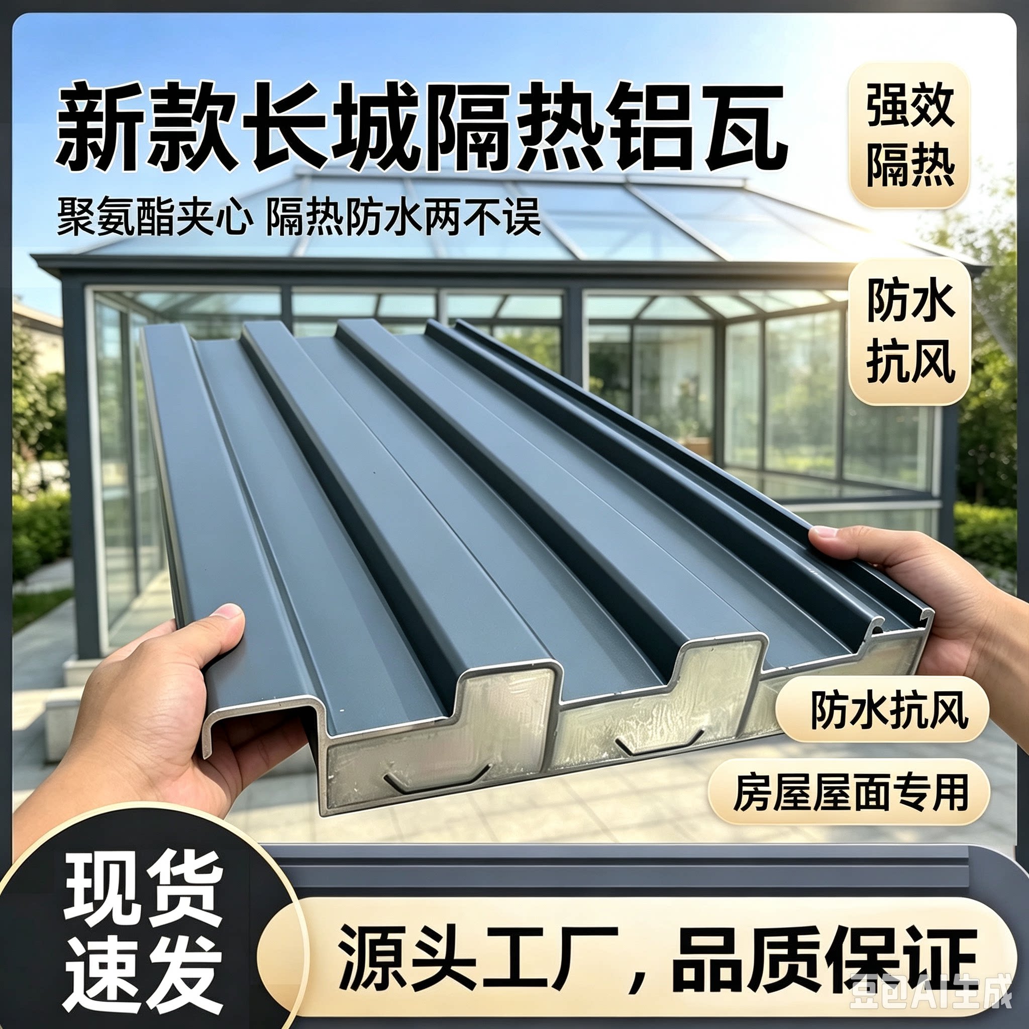 铝合金瓦屋顶铝瓦长城板凹凸板新型隔热铝瓦阳光房双层隔热铝板瓦