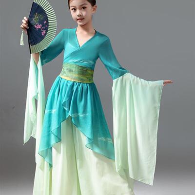 新款儿童汉服古典舞演出服上春山表演服饰飘逸汉元素中国风扇子舞