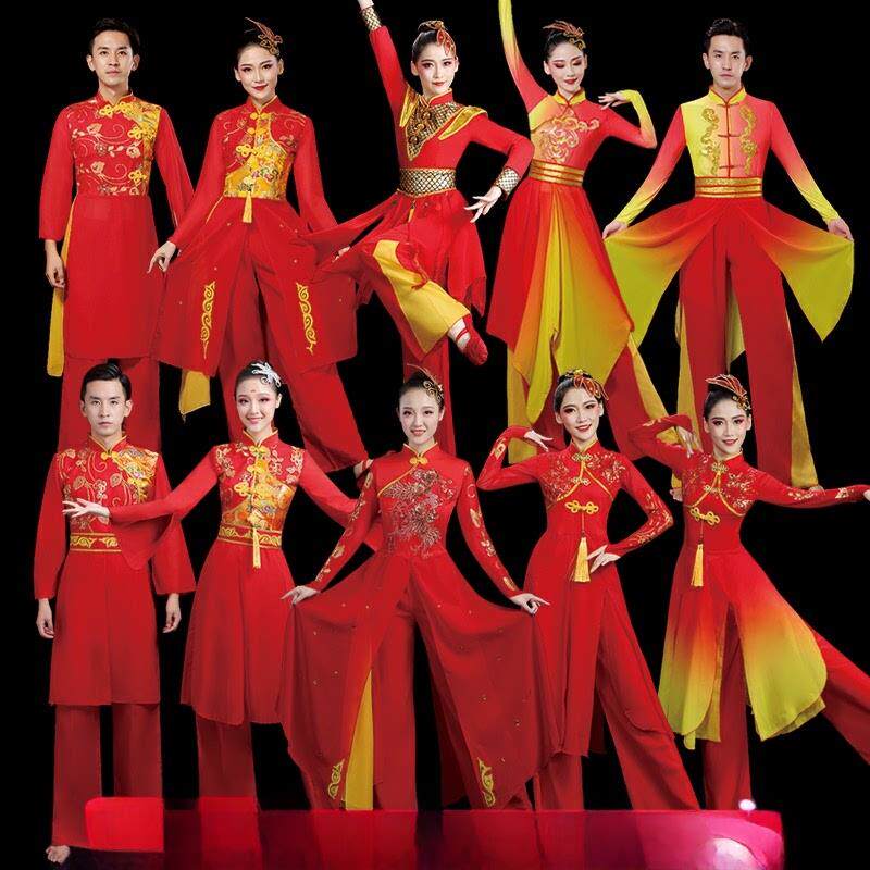 成人腰鼓队打鼓服开场舞盛世欢歌威风鼓舞表演服中国风红色喜庆服