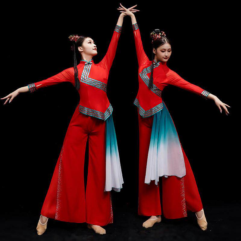 秧歌服演出服女2025新款古典舞蹈服装红色艺考胶州腰鼓广场舞套装