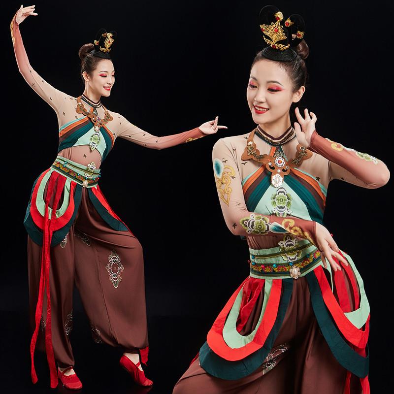 新款敦煌伎乐飞天汉服舞蹈服女成人艺考演出服装异域风情西域服饰图片