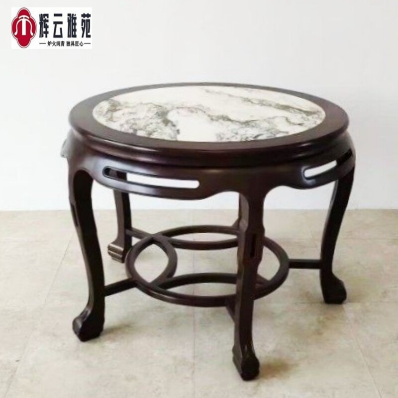 红木黑檀云石圆桌圆台