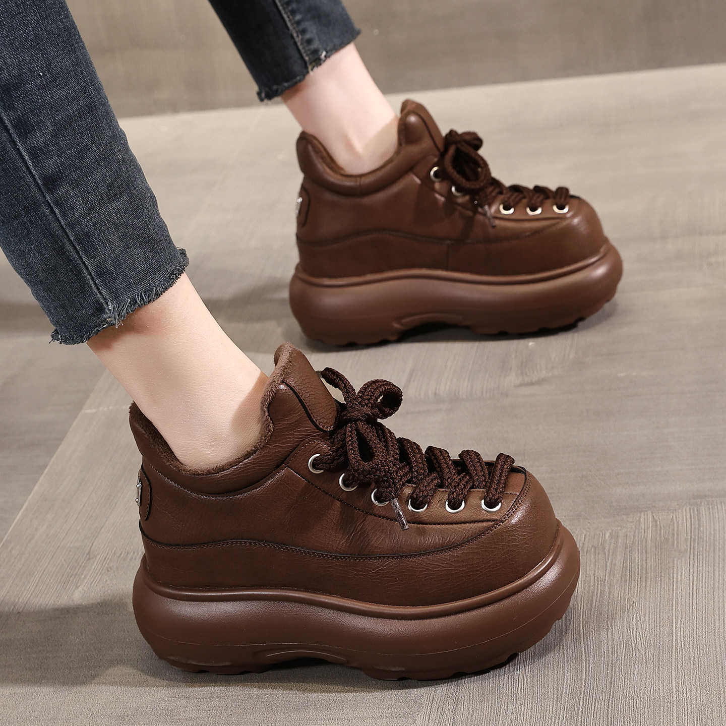 时尚超火新款厚底内增高大头乐福鞋女款加绒2025冬女式丑萌休闲鞋,女鞋,老爹鞋,淘宝优惠券,粉丝福利购,淘宝优惠卷