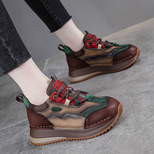 真皮2026春季 女款 爆款 女式 牛皮新款 休闲旅游鞋 超火厚底炸街老爹鞋