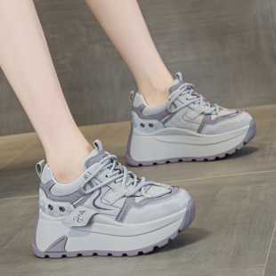 女款 厚底内增高老爹鞋 不累脚2025冬女士灰色休闲加绒 超火爆款 新款