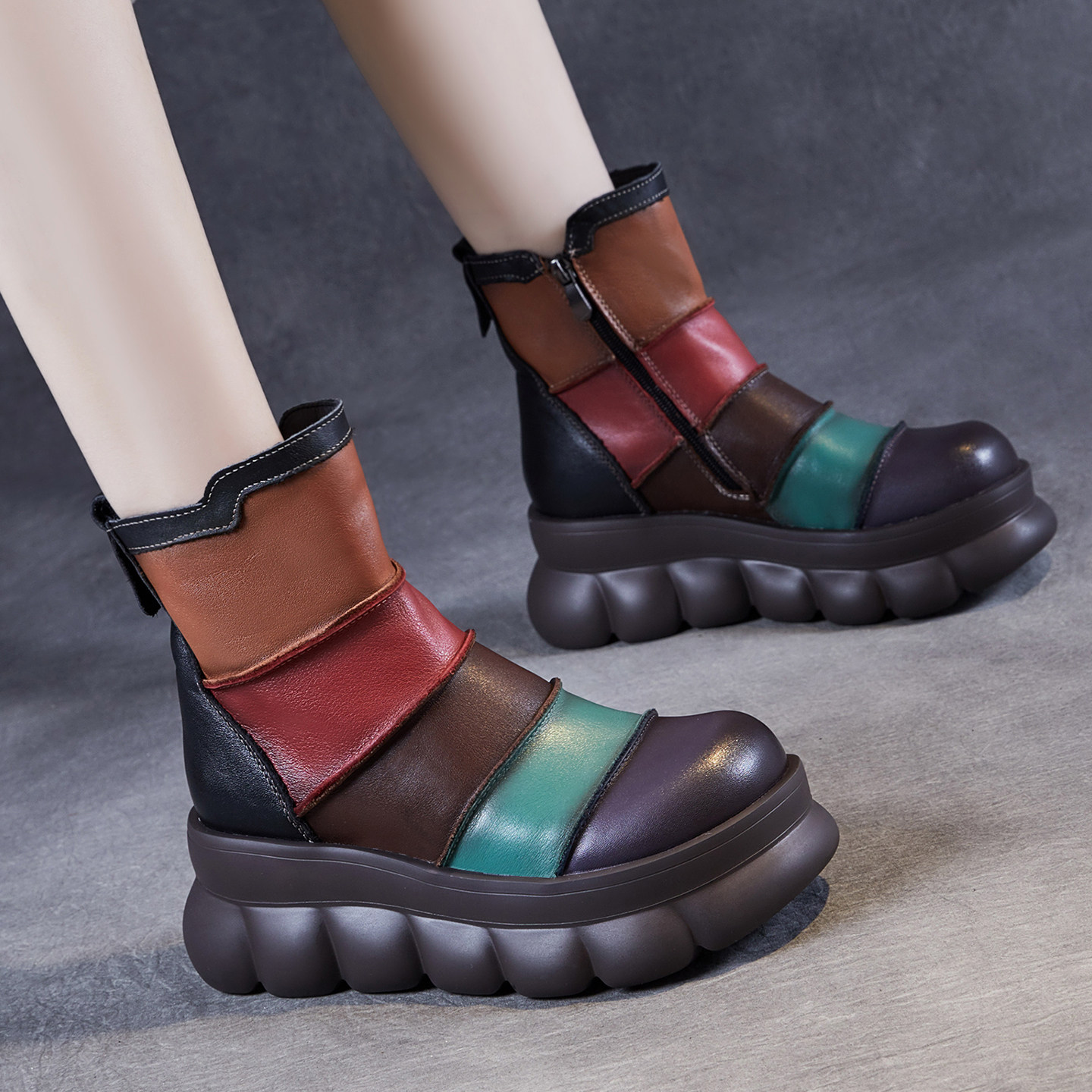 牛皮新款复古厚底大头马丁靴女款真皮2026春女士休闲丑萌皮靴软底